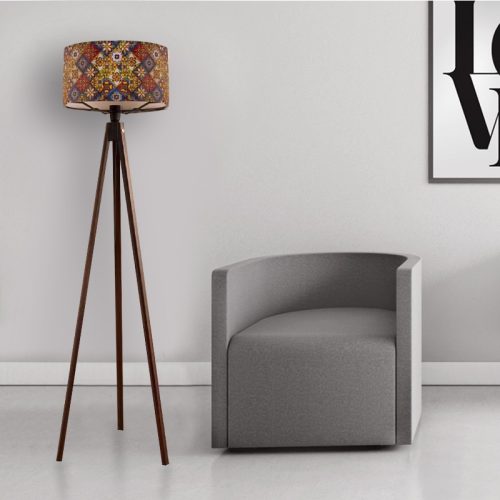 Φωτιστικό δαπέδου Rosling Megapap Mdf/ύφασμα Pvc χρώμα καρυδί - πολύχρωμο 38x38x140εκ.