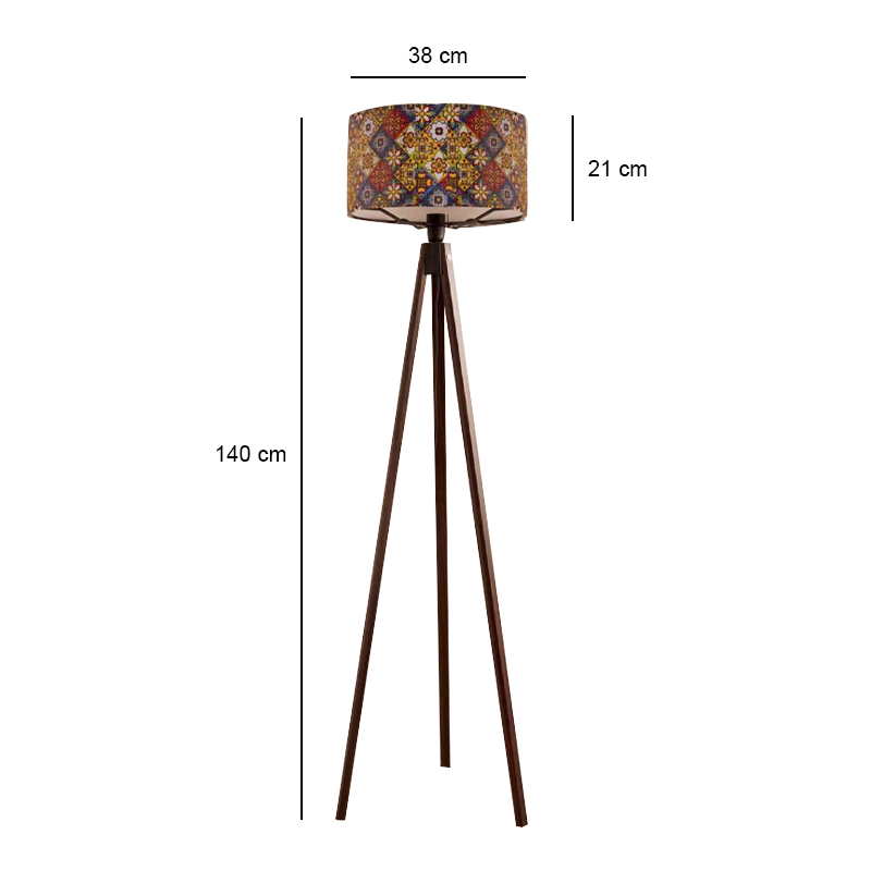 Φωτιστικό δαπέδου Rosling Megapap Mdf/ύφασμα Pvc χρώμα καρυδί - πολύχρωμο 38x38x140εκ.