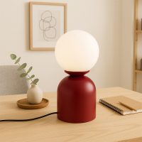 Φωτιστικό επιτραπέζιο Albus Megapap E14 μεταλλικό - γυάλινο χρώμα μπορντώ - λευκό Ø13x28εκ.