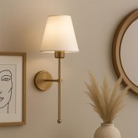 GP029-01621-1 Απλίκα τοίχου Verma Megapap E27 υφασμάτινη - μεταλλική χρώμα χρυσό - κρεμ 13x13x50εκ.