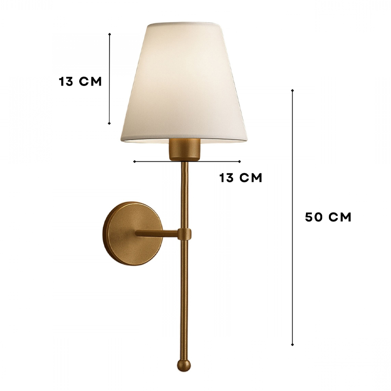 GP029-01621-2 Απλίκα τοίχου Verma Megapap E27 υφασμάτινη - μεταλλική χρώμα χρυσό - κρεμ 13x13x50εκ.