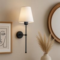 GP029-01622-1 Απλίκα τοίχου Verma Megapap E27 υφασμάτινη - μεταλλική χρώμα μαύρο - κρεμ 13x13x50εκ.