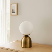 Φωτιστικό επιτραπέζιο Ryka Megapap E14 μεταλλικό - γυάλινο χρώμα χρυσό αντικέ - λευκό Ø15x28εκ.