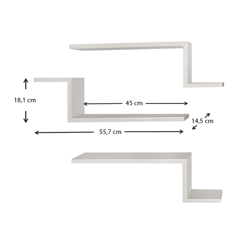 GP042-01591-6 Ραφιέρα τοίχου Lowa Megapap 3 τεμαχίων χρώμα λευκό 57,7x14,5x18εκ.