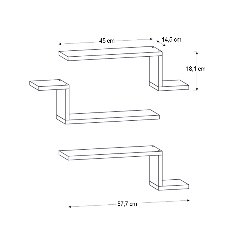 Ραφιέρα τοίχου Lowa Megapap 3 τεμαχίων χρώμα ανθρακί 57,7x14,5x18εκ.