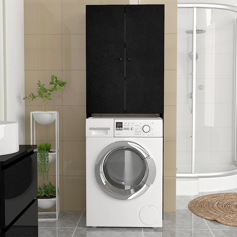 Έπιπλο πλυντηρίου Romme Megapap χρώμα μαύρο 65x27,1x180εκ.