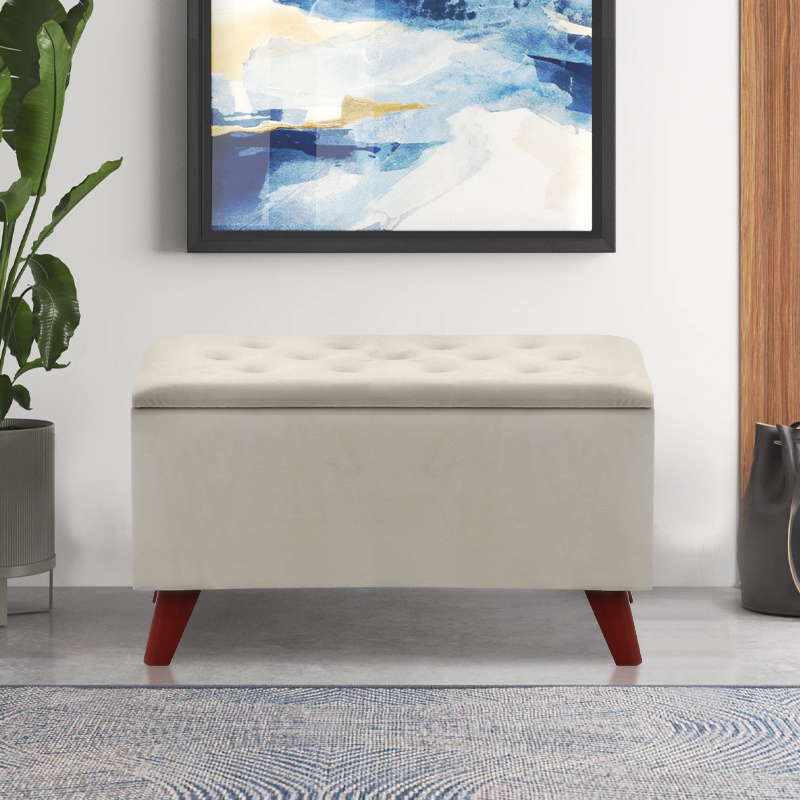 Σκαμπώ - Ταμπουρέ Lotus Megapap βελούδινο χρώμα κρεμ 90x40x50εκ.