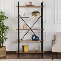 GP052-02194-1 Βιβλιοθήκη Elysian Megapap χρώμα καρυδί - μαύρο 90x33,5x180εκ.