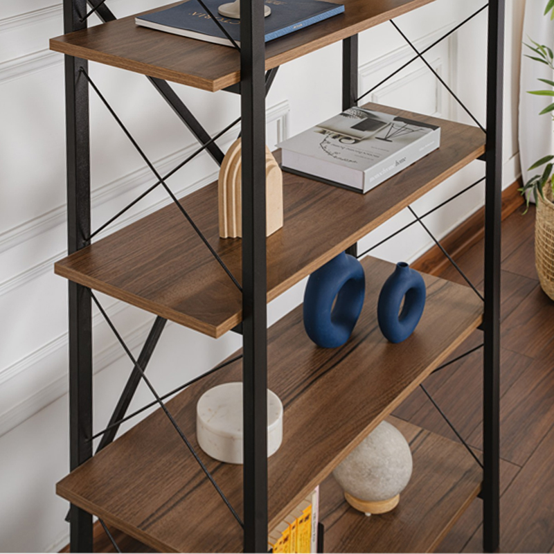 GP052-02194-2 Βιβλιοθήκη Elysian Megapap χρώμα καρυδί - μαύρο 90x33,5x180εκ.