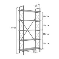 GP052-02194-4 Βιβλιοθήκη Elysian Megapap χρώμα καρυδί - μαύρο 90x33,5x180εκ.