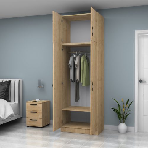 GP100-01082-1 Ντουλάπα ρούχων Vivian Megapap δίφυλλη με πατάρι χρώμα φυσικό οξιάς 80x51,8x240εκ.