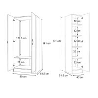 GP100-01092-5 Ντουλάπα ρούχων Vivian Megapap τρίφυλλη χρώμα φυσικό οξιάς 120x51,8x181εκ.
