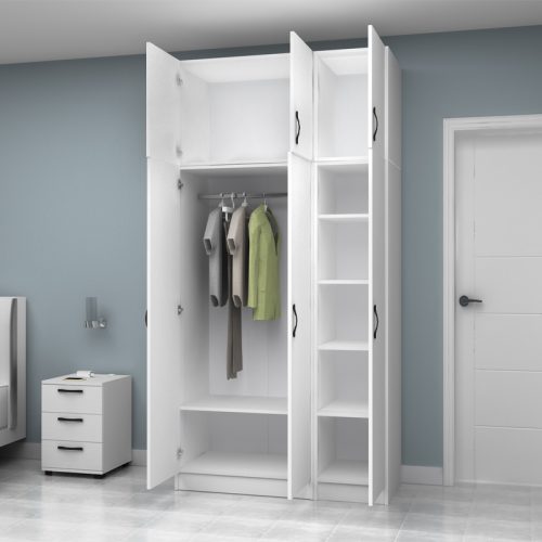 Ντουλάπα ρούχων Vivian Megapap τρίφυλλη με πατάρι χρώμα λευκό 120x51,8x240εκ.
