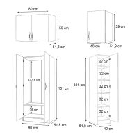 GP100-01101-5 Ντουλάπα ρούχων Vivian Megapap τρίφυλλη με πατάρι χρώμα λευκό 120x51,8x240εκ.