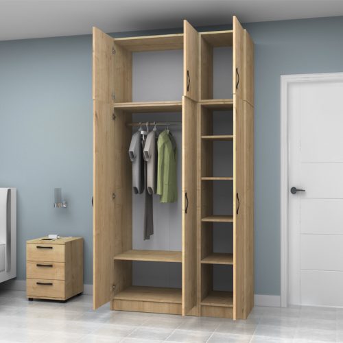 Ντουλάπα ρούχων Vivian Megapap τρίφυλλη με πατάρι χρώμα φυσικό οξιάς 120x51,8x240εκ.