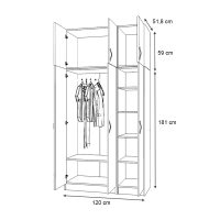 GP100-01102-4 Ντουλάπα ρούχων Vivian Megapap τρίφυλλη με πατάρι χρώμα φυσικό οξιάς 120x51,8x240εκ.