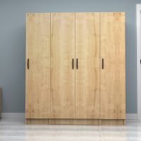 GP100-01172-3 Ντουλάπα ρούχων Vivian Megapap τετράφυλλη χρώμα φυσικό οξιάς 160x51,8x181εκ.