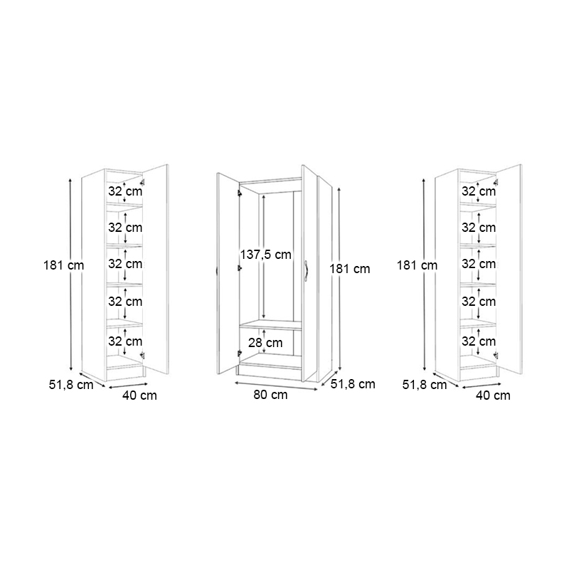 GP100-01172-4 Ντουλάπα ρούχων Vivian Megapap τετράφυλλη χρώμα φυσικό οξιάς 160x51,8x181εκ.