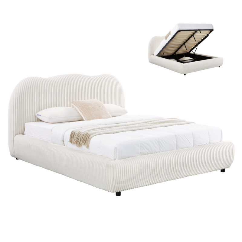 ΚΡΕΒΑΤΙ ΜΕ ΑΠΟΘ.ΧΩΡΟ KALLY HM729.03 ΜΠΕΖ FAUX FUR ΥΦΑΣΜΑ--ΓΙΑ ΣΤΡΩΜΑ 160x200εκ