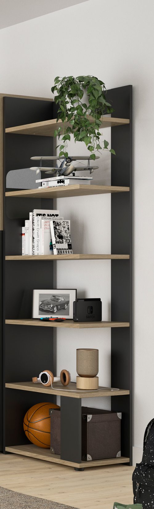 Nael βιβλιοθήκη 56x37x198εκ. Rookwood Oak / Μαύρο Nael βιβλιοθήκη 56x37x198εκ. Rookwood Oak / Μαύρο