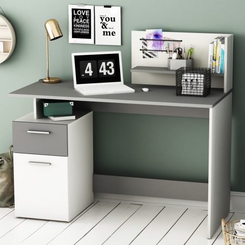 Platon γραφείο με 1 συρτάρι και 1 ντουλάπι 121x55x110εκ. Matt White / Dark Grey