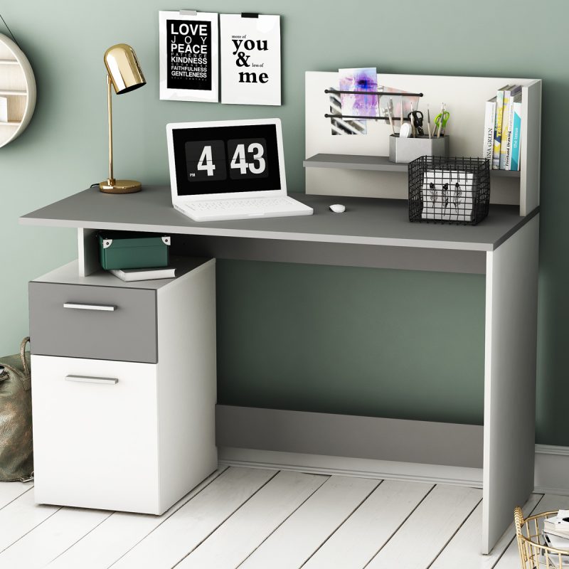 Platon γραφείο με 1 συρτάρι και 1 ντουλάπι 121x55x110εκ. Matt White / Dark Grey