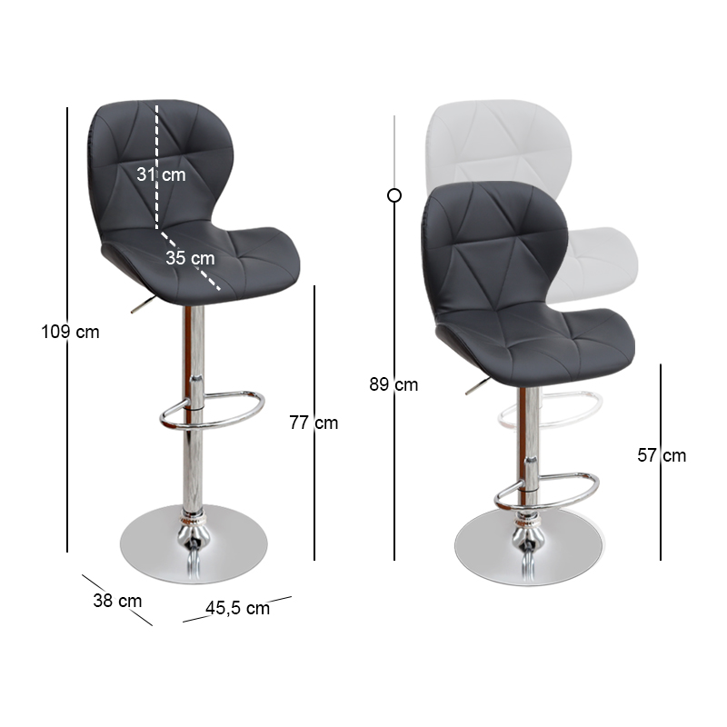 Σκαμπό μπαρ Dolores Megapap με ρυθμιζόμενο ύψος PU μαύρο - βάση χρωμίου 45,5x38x89/109εκ.