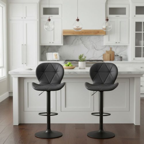 Σκαμπό μπαρ Dolores Megapap με ρυθμιζόμενο ύψος PU μαύρο - βάση μαύρο ματ 45,5x38x89/109εκ.