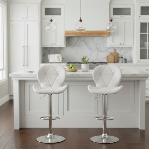 Σκαμπό μπαρ Dolores Megapap με ρυθμιζόμενο ύψος PU λευκό - βάση χρωμίου 45,5x38x89/109εκ.