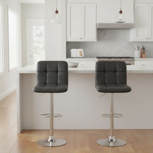 Σκαμπό μπαρ Carmelo Megapap με ρυθμιζόμενο ύψος PU μαύρο - βάση χρωμίου 45x42x90/113εκ.