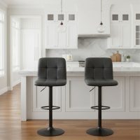 Σκαμπό μπαρ Carmelo Megapap με ρυθμιζόμενο ύψος PU μαύρο - βάση μαύρο ματ 45x42x90/113εκ.