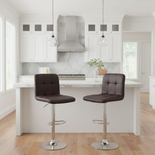 Σκαμπό μπαρ Carmelo Megapap με ρυθμιζόμενο ύψος PU καφέ - βάση χρωμίου 45x42x90/113εκ.