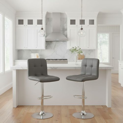 Σκαμπό μπαρ Carmelo Megapap με ρυθμιζόμενο ύψος PU γκρι - βάση χρωμίου 45x42x90/113εκ.