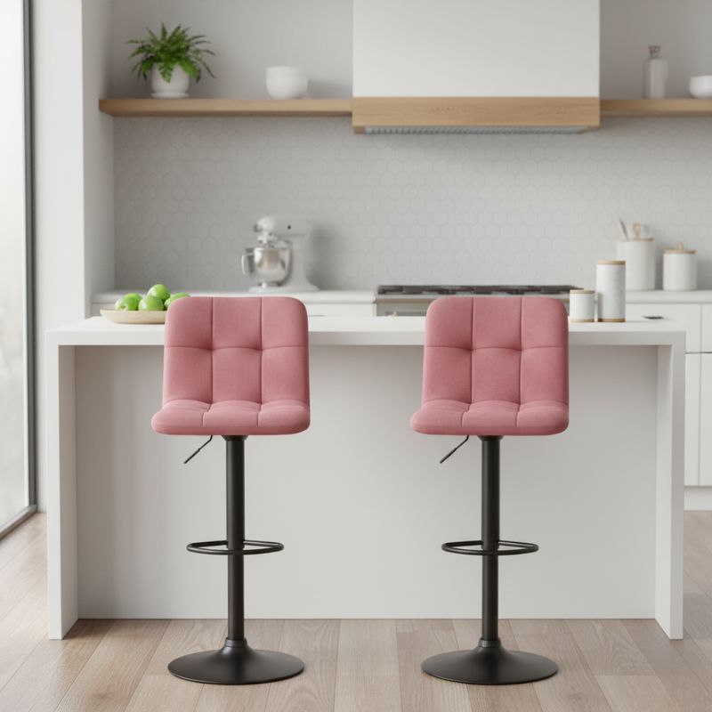 Σκαμπό μπαρ Carmelo Megapap με ρυθμιζόμενο ύψος βελούδο σάπιο μήλο - βάση μαύρο ματ 45x42x90/113εκ.