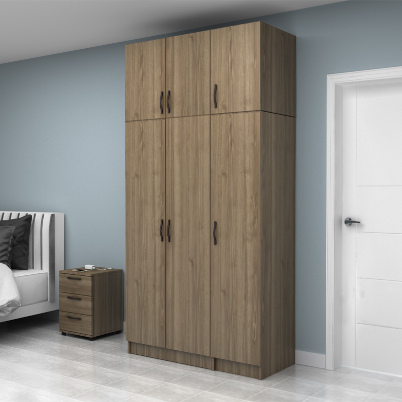 Ντουλάπα ρούχων Vivian Megapap τρίφυλλη με πατάρι χρώμα καρυδί 120x51,8x240εκ.