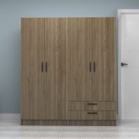 Ντουλάπα ρούχων Vivian Megapap τετράφυλλη με συρτάρια χρώμα καρυδί 160x51,8x181εκ.