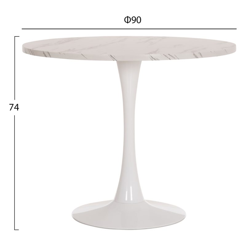 ΤΡΑΠΕΖΙ ΤΡΑΠΕΖΑΡΙΑΣ ROLLO HM9421.11 ΣΤΡΟΓΓΥΛΟ WHITE MARBLE Φ90x74Υεκ.