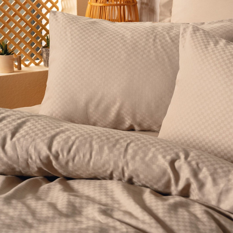 129CTN4443-1 Σετ παπλωματοθήκη Plaid Cotton Box 4 τμχ Διπλή (200x220) χρώμα mink