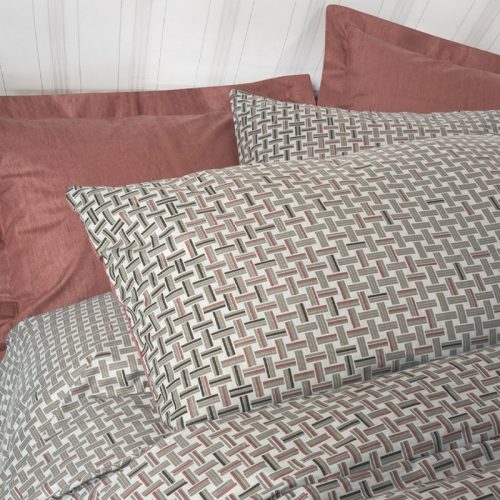 129CTN4849-1 Σετ παπλωματοθήκη Mote Cotton Box 4 τμχ Διπλή (200x220) χρώμα κόκκινο - γκρι