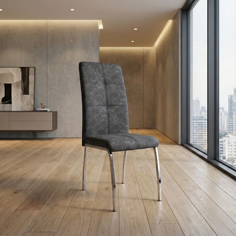 Καρέκλα τραπεζαρίας Alma Megapap γκρι PU - μεταλλικό πόδι χρωμίου 42x53x97εκ.