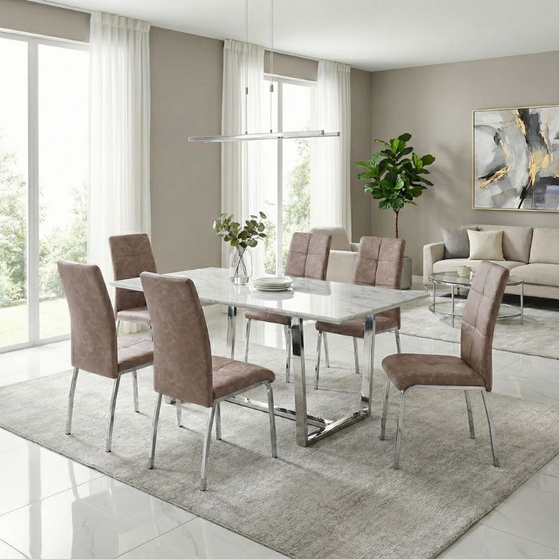 Καρέκλα τραπεζαρίας Alma Megapap μπεζ PU - μεταλλικό πόδι χρωμίου 42x53x97εκ.