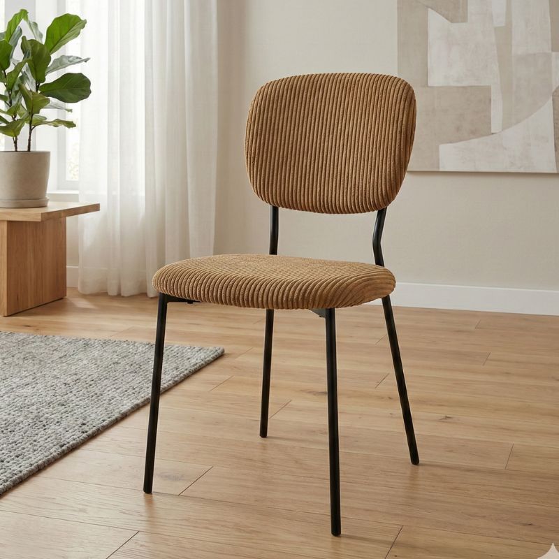 Καρέκλα τραπεζαρίας Kevin Megapap μουσταρδί ύφασμα - μεταλλικό μαύρο πόδι 48x51x87εκ.