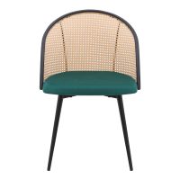 Καρέκλα τραπεζαρίας Jacob Megapap pe rattan - κυπαρισσί βελούδο - μεταλλικό μαύρο πόδι 52x50x77εκ.