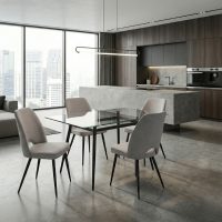 Καρέκλα τραπεζαρίας Christy Megapap ανοιχτό μπεζ ύφασμα - μεταλλικό μαύρο πόδι 47x59x90εκ.