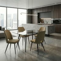 Καρέκλα τραπεζαρίας Christy Megapap λαδί ύφασμα - μεταλλικό μαύρο πόδι 47x59x90εκ.