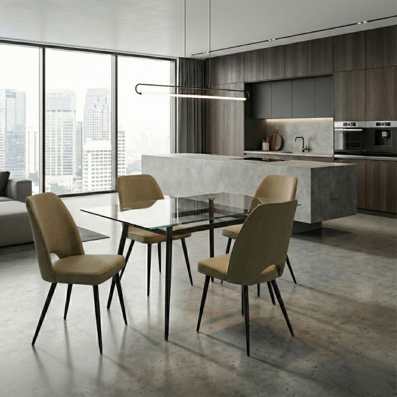 Καρέκλα τραπεζαρίας Christy Megapap λαδί ύφασμα - μεταλλικό μαύρο πόδι 47x59x90εκ.