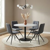 GP001-00571-2 Καρέκλα τραπεζαρίας Bianca Megapap γκρι ύφασμα - μεταλλικό μαύρο πόδι 43x56x84εκ.