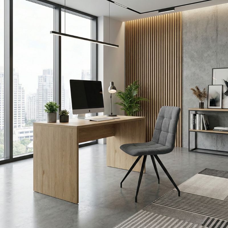 GP001-00571-4 Καρέκλα τραπεζαρίας Bianca Megapap γκρι ύφασμα - μεταλλικό μαύρο πόδι 43x56x84εκ.