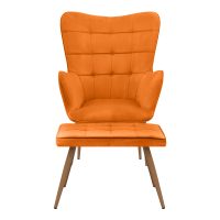 Πολυθρόνα - Μπερζέρα με υποπόδιο Lily Megapap κροκί βελούδο - μεταλλικό πόδι χρώμα φυσικό 70x62x98εκ.