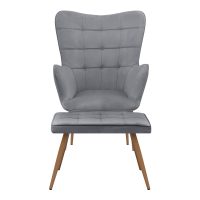 Πολυθρόνα - Μπερζέρα με υποπόδιο Lily Megapap γκρι βελούδο - μεταλλικό πόδι χρώμα φυσικό 70x62x98εκ.